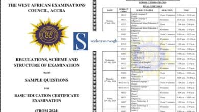 WAEC Releases 2024 BECE Timetable pdf / word Doc and Structure of All the Examination papers