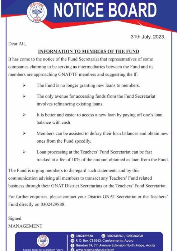 Teachers Fund No Longer Granting Loan to Members - GNAT Reacts