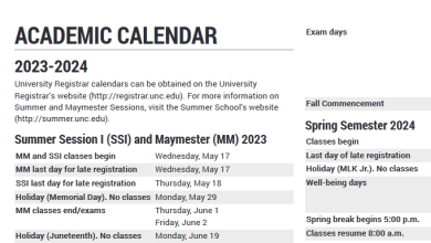 UNC Academic Calendar