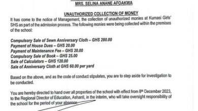KUMASI GIRLS SHS Head Interdicted by GES Over Unauthorized Fee Charges