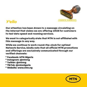 MTN 10GB for Customers to test Data Speed and Roaming Services Disclaimer